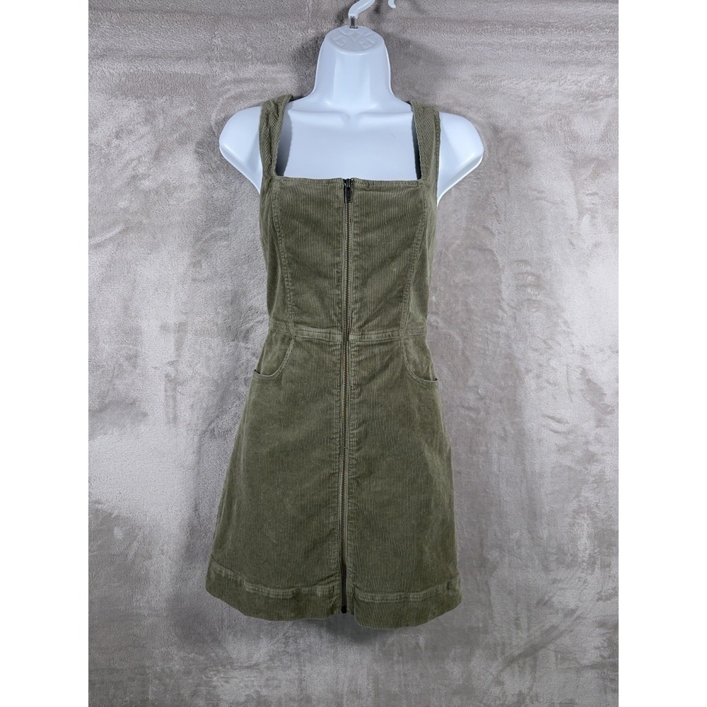 Alice + Olivia Renita Corduroy Mini Dress Womens 4 Sage Green Zip Front Pinafore - Picture 1 of 11